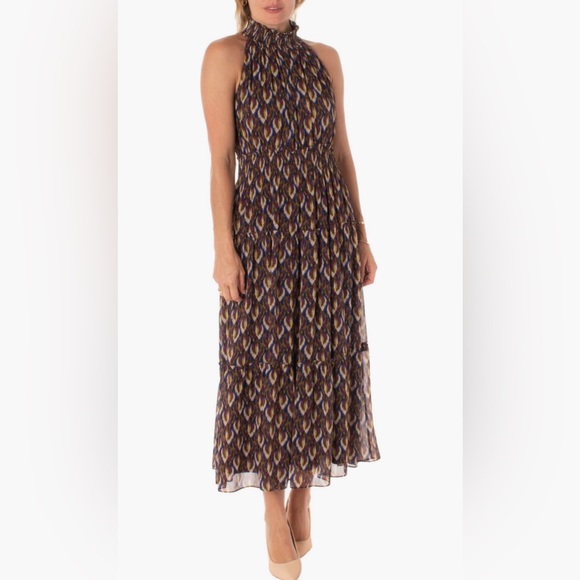 Taylor Ruffle Neck Halter Smocked Waist Dress - Picture 1 of 9